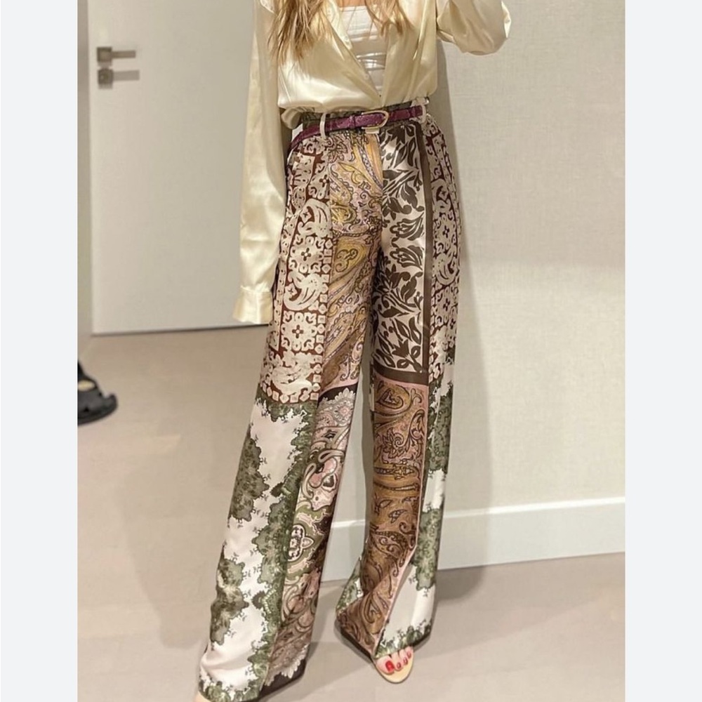Elegant Paisley Wide-Leg Pants